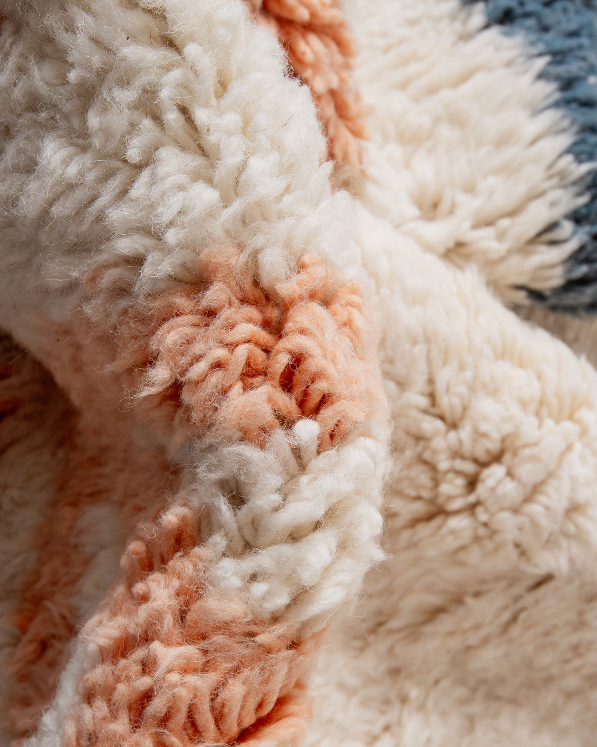 Modern, designer, handcrafted Berber rug from Morocco. Beniourain carpet with beautiful colours and patterns and fluffy wool texture.